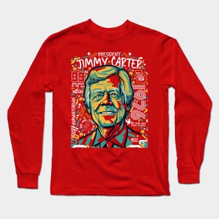 Retro Pop Art Portrait of President Jimmy Carter // Street Art Carter 1976 Long Sleeve T-Shirt